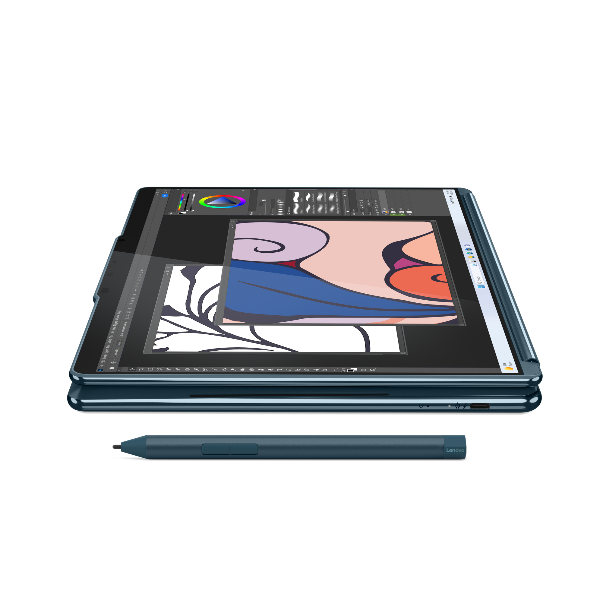 Lenovo Yoga Book 9 13IMU9 Intel Core Ultra 7 155U Hybrid (2-in-1) 33.8 cm (13.3″) Touchscreen 2.8K 32 GB LPDDR5x-SDRAM 1 TB SSD Wi-Fi 6E (802.11ax) Windows 11 Home Teal image 9