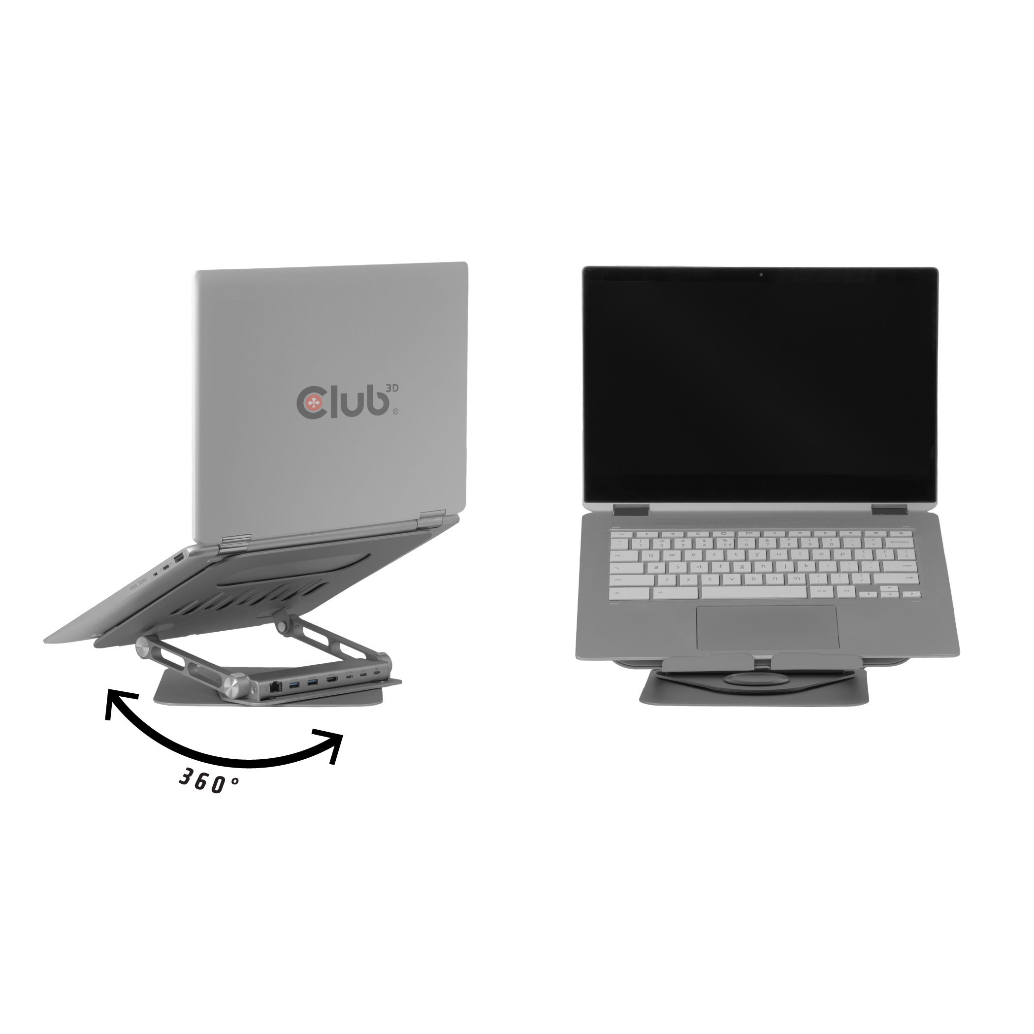 Club3D Laptopständer mit USB-C HUB 100W 360° 4K60Hz