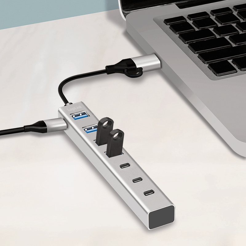 LogiLink USB 3.0 hub, 4x USB-A, 5 Gbit/s, 2-in-1 connection cable, silver – image 6