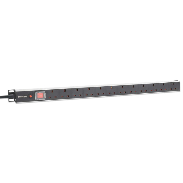 Intellinet 19" 1U PDU 12-way UK, Vertical type, With switch and overload protection, Rackmount, Power Distribution Unit, UK 3-pin outlets, 1.8m power cord, outp – image 3