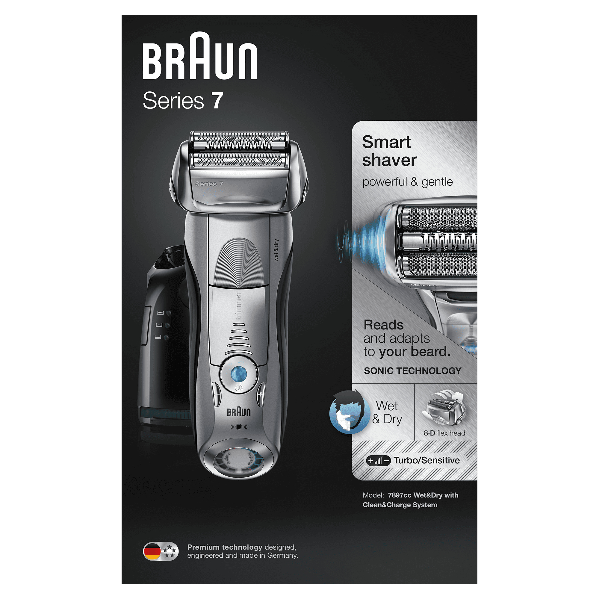 Braun Series 7 Electric Shaver For Men 7897cc, With Clean&Charge Station And Travel Case – Silver – image 2