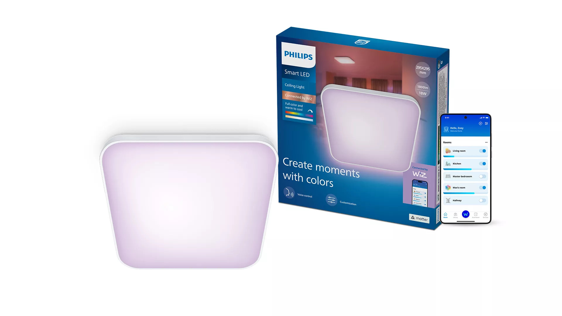 Philips by Signify Philips Ceiling Light, 1,800 lm, Coloured and Tunable White Light, Square – image 2