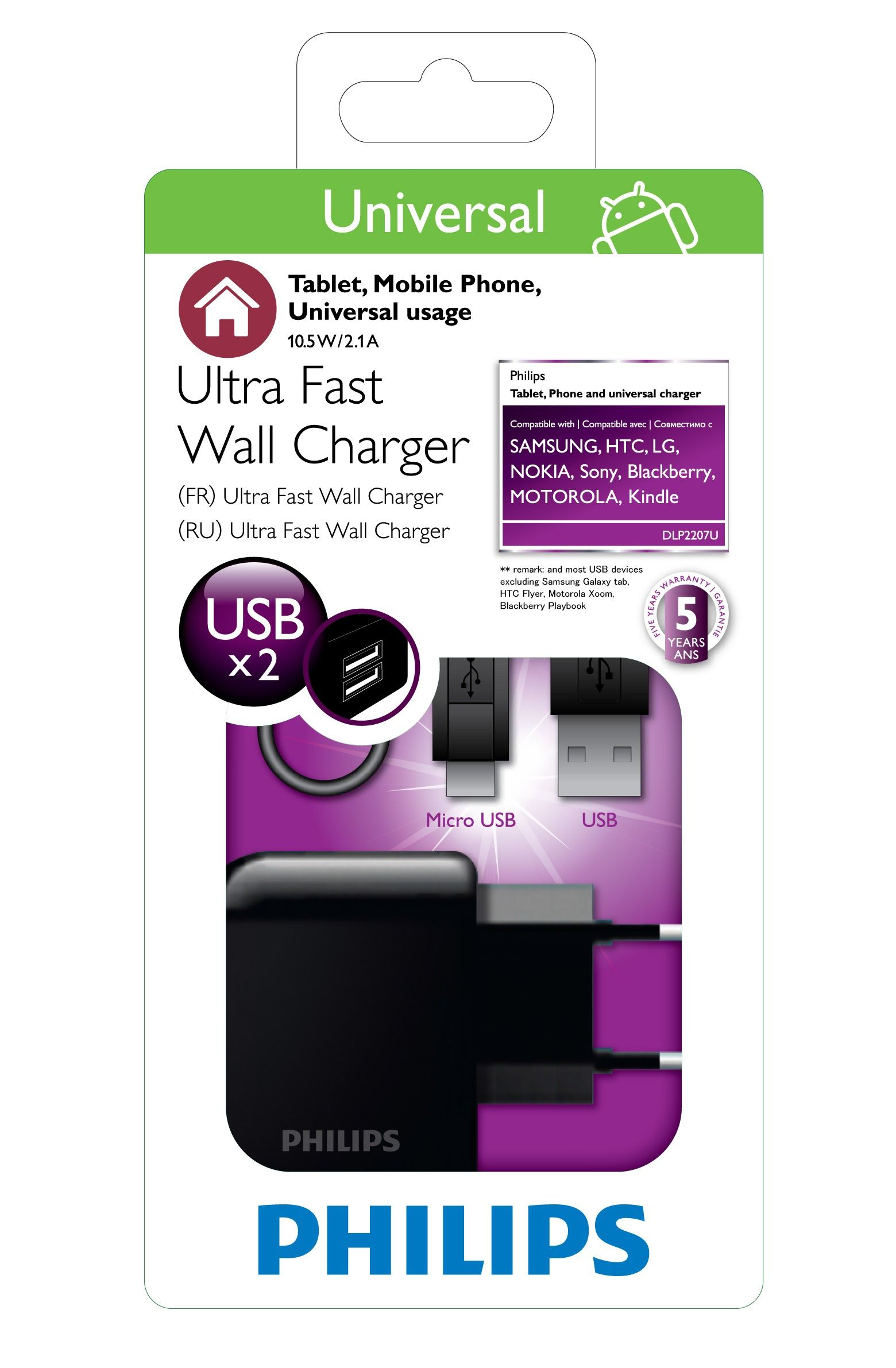 Philips DLP2207U/37 mobile device charger Smartphone, Tablet, Universal Black AC Indoor – image 2