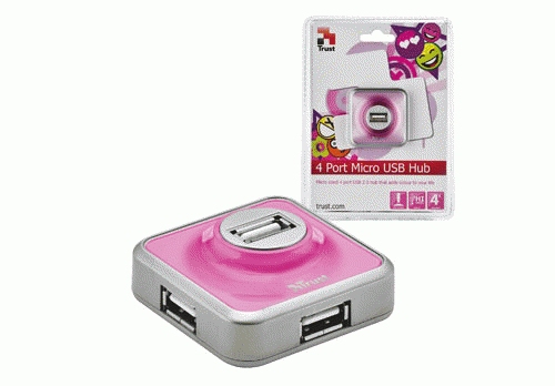 Trust 4 Port USB 2.0 Micro Hub - Pink, 4 Pack – image 2