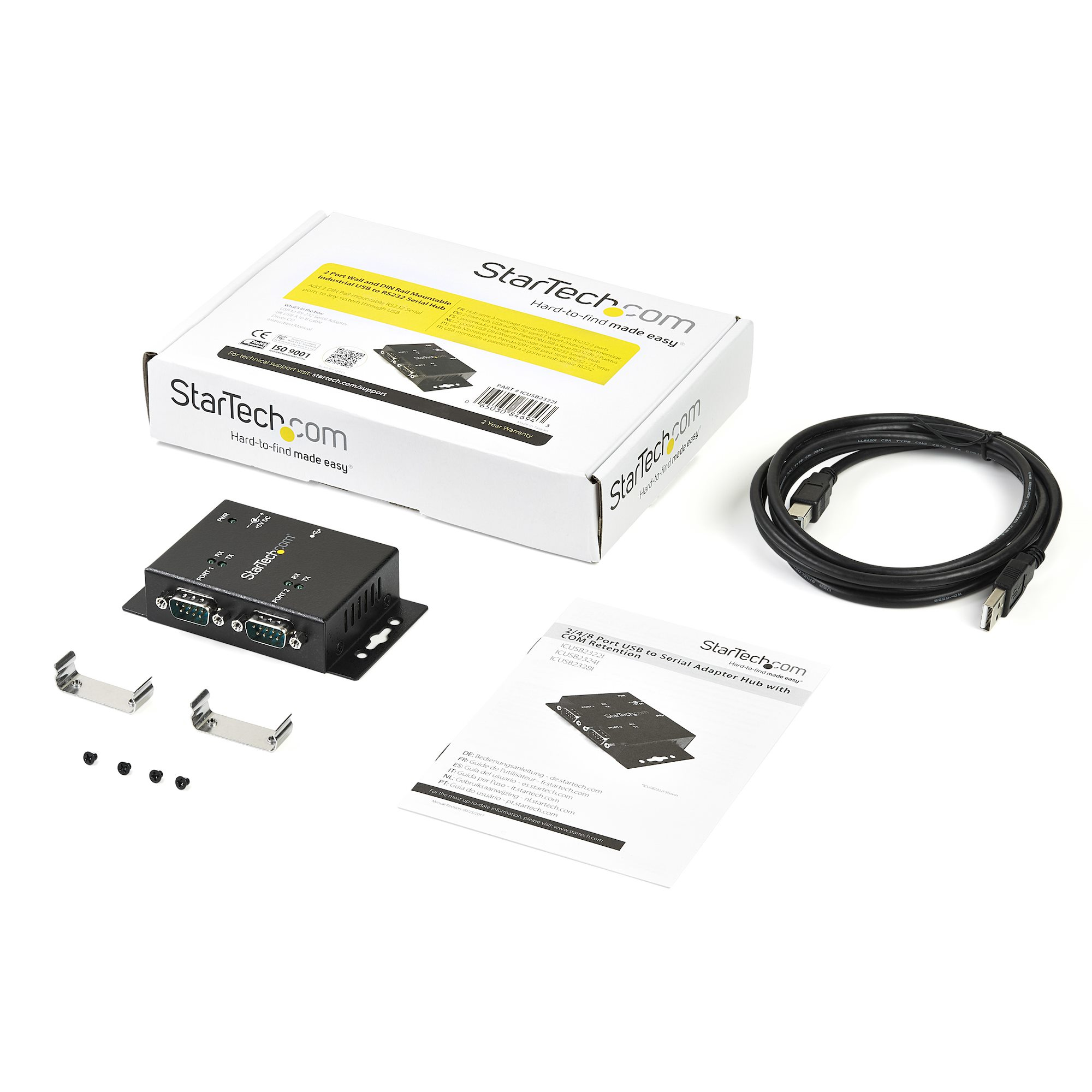StarTech.com 2 Port Industrial Wall Mountable USB to Serial Adapter Hub with DIN Rail Clips - TAA – image 6