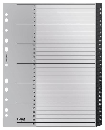 Leitz 12180000 lengüeta de índice Separador numérico con pestaña Polipropileno (PP) Negro, Blanco