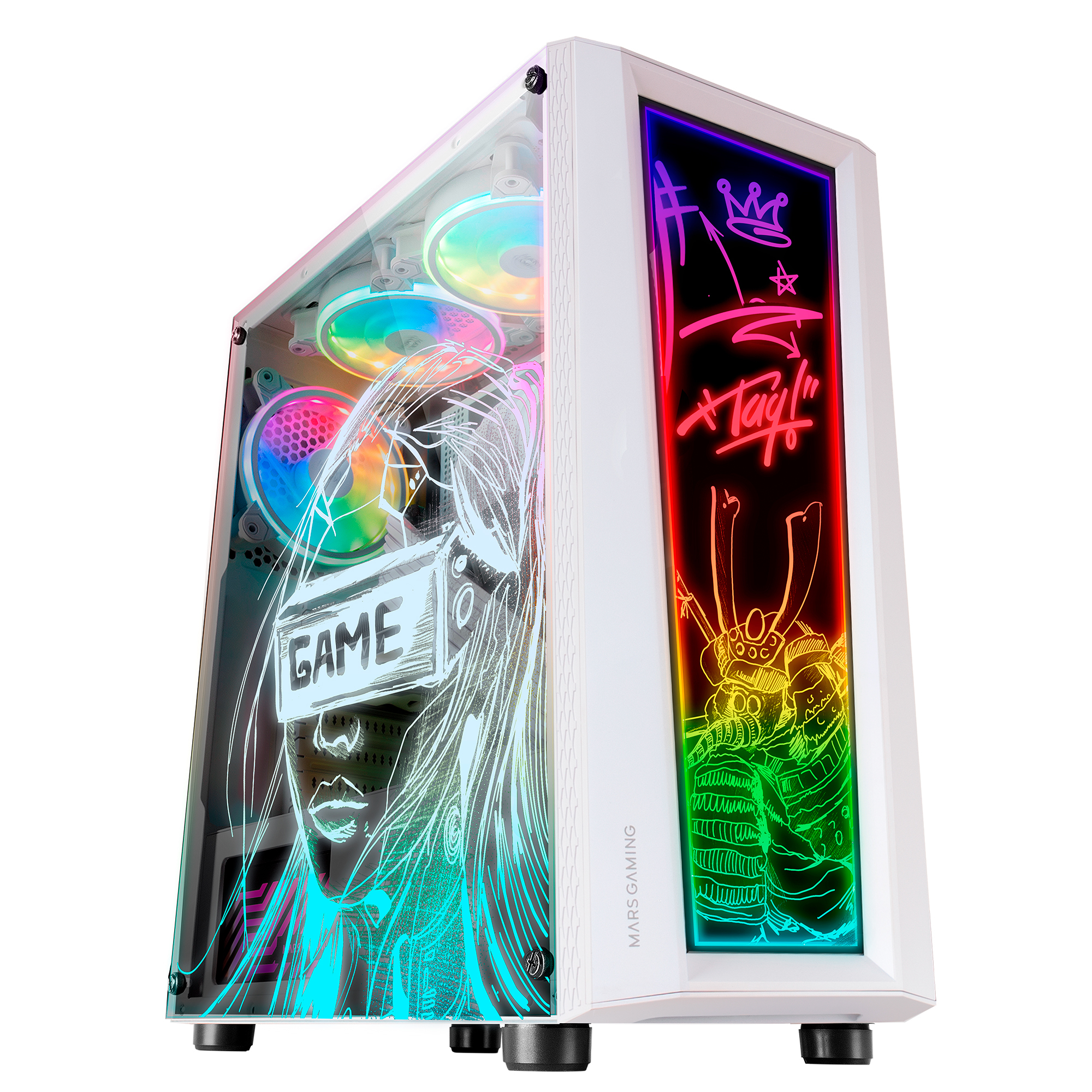 Mars Gaming MC-ART White ATX Gaming PC Case Double Drawable Tempered Glass ARGB 12 Modes – image 2