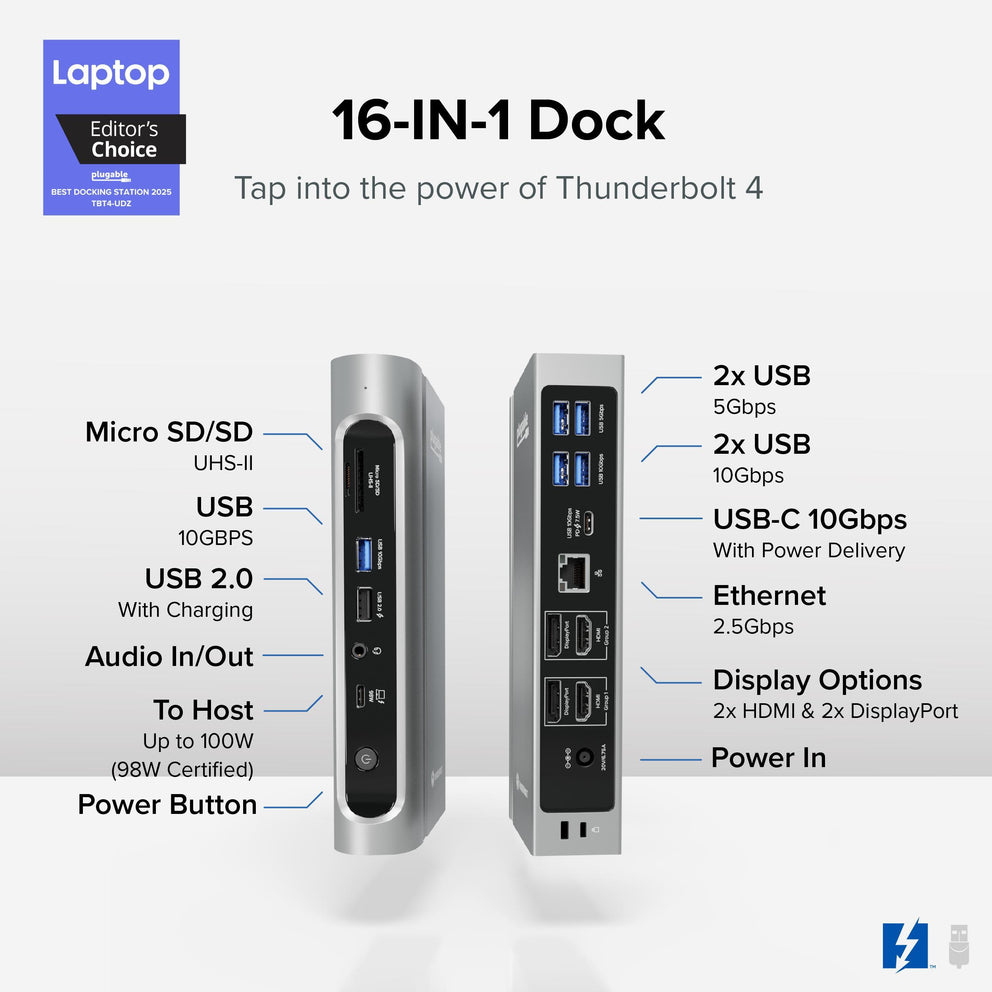 Plugable Technologies TBT4-UDZ laptop dock/port replicator Wired Thunderbolt 4 Silver – image 2