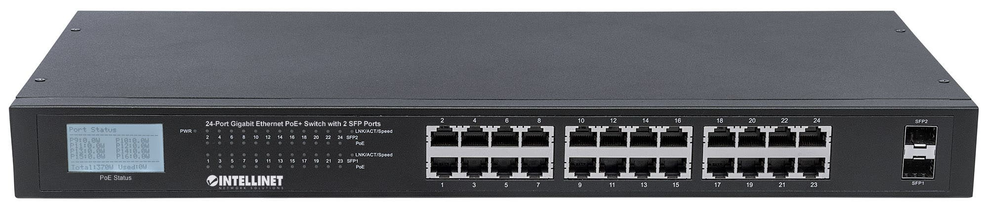 Intellinet 24-Port Gigabit Ethernet PoE+ Switch with 2 SFP Ports, LCD Display, IEEE 802.3at/af Power over Ethernet (PoE+/PoE) Compliant – image 6