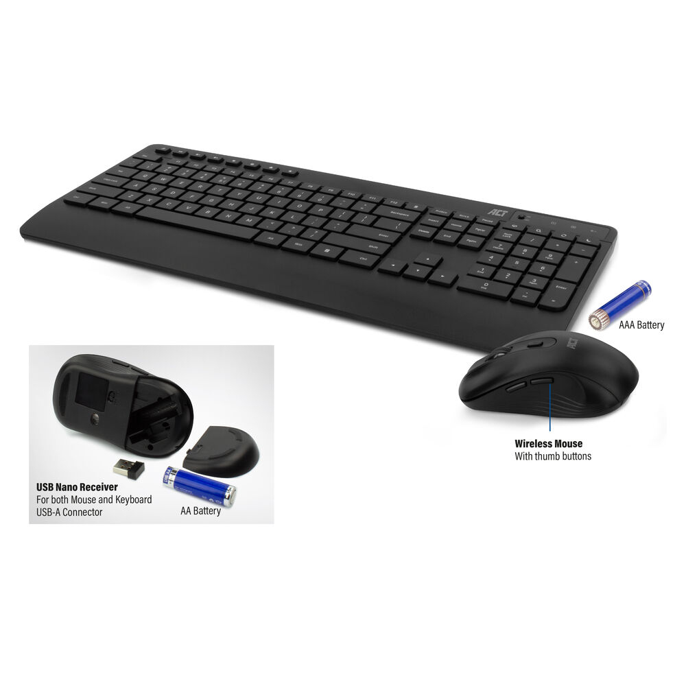 ACT Wireless keyboard and mouse bundle (Qwerty), silent click, eco-friendly, made from recycled materials – image 3