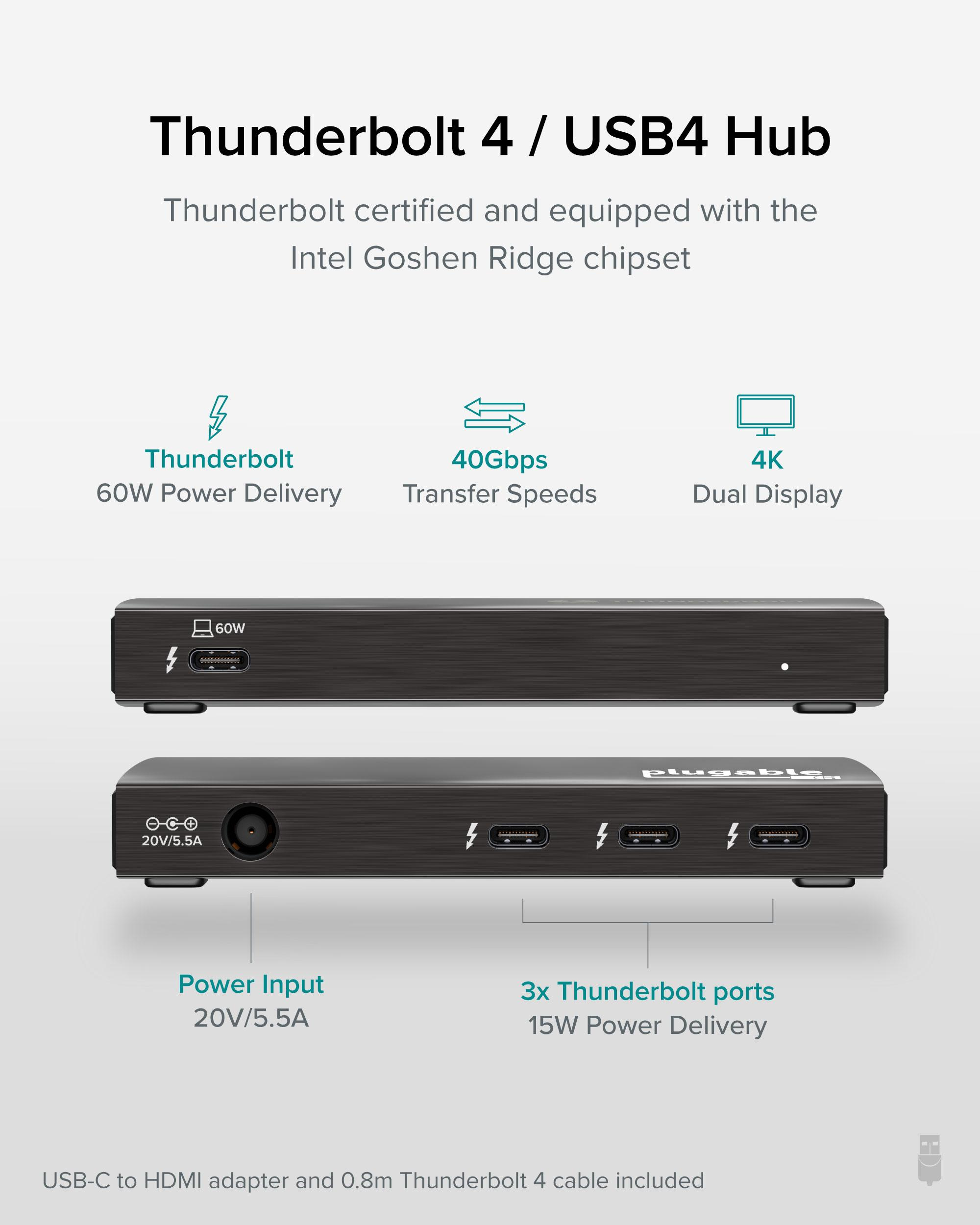 Plugable Technologies Thunderbolt 4 Hub, 4-in-1 Pure USB-C Design, Includes USB-C to 4K HDMI Adapter – image 2