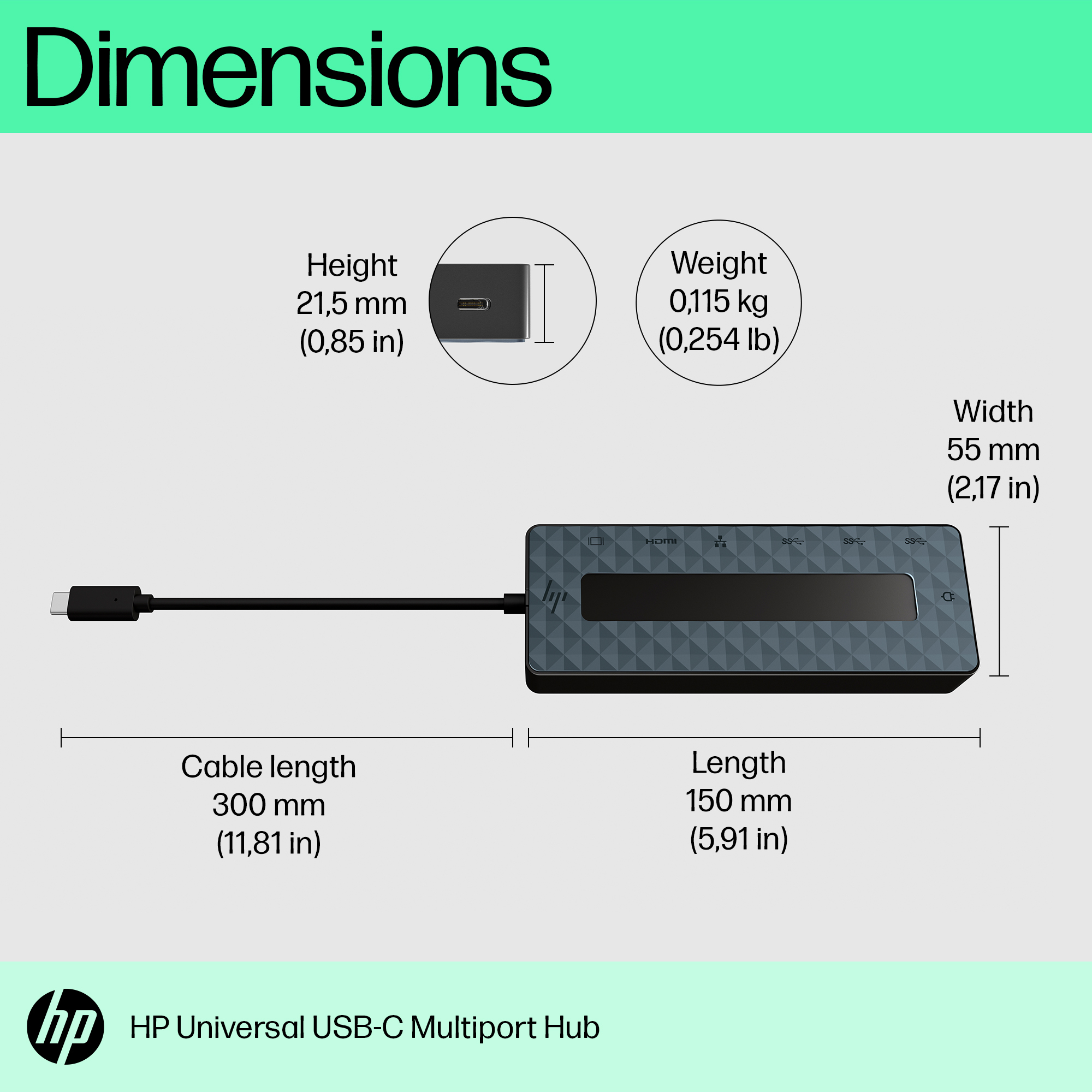 HP Universal USB-C Multiport Hub. Connectivity technology: Docking, Host interface: USB 3.2 Gen 2 (3.1 Gen 2) Type-C. Prod