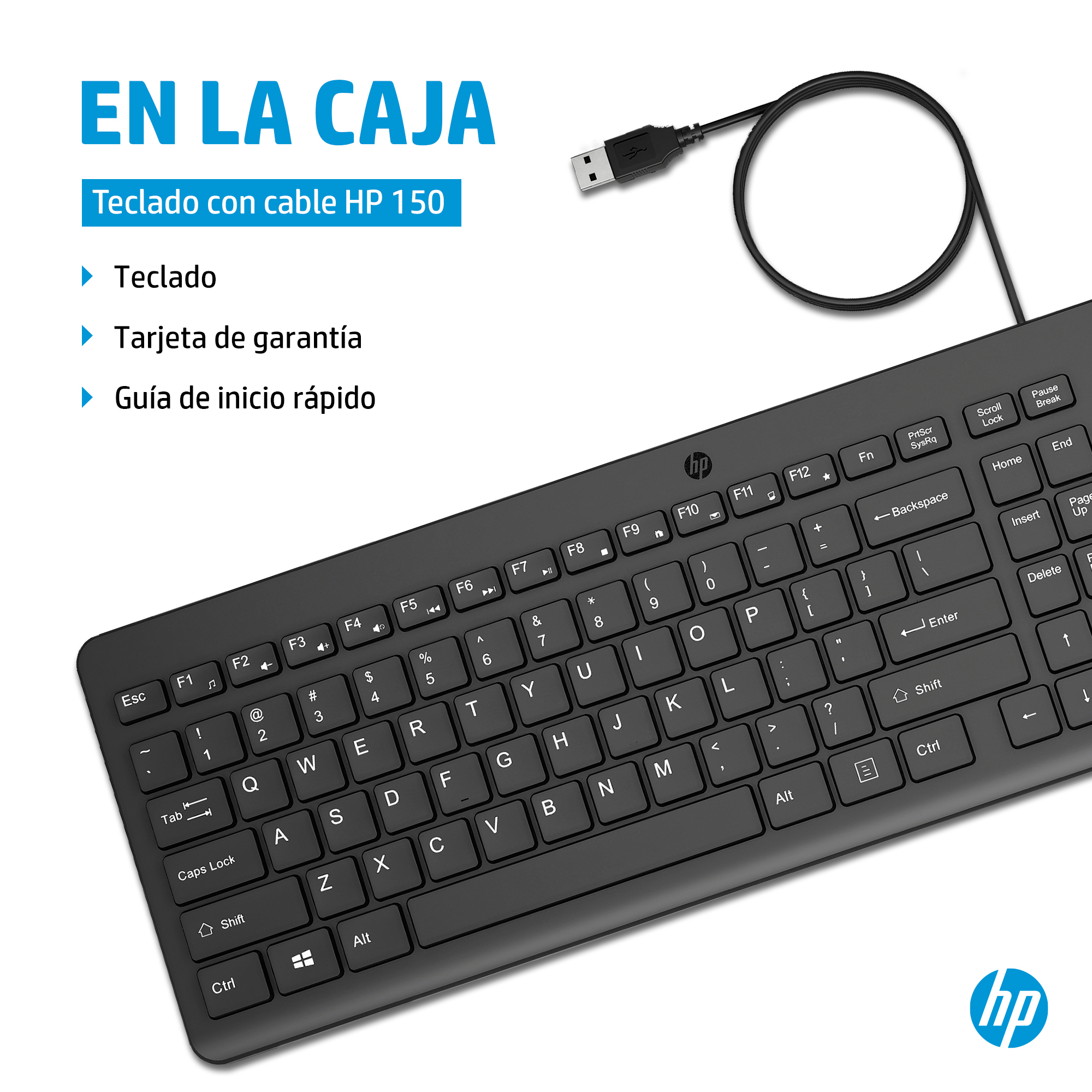 HP teclado con cable 150, contexto de uso en oficina