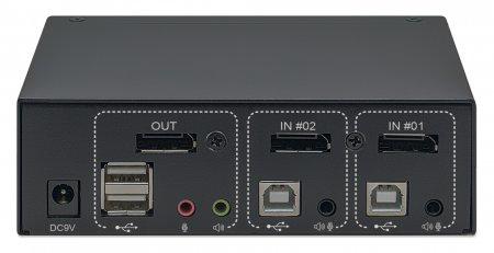 Manhattan DisplayPort 1.2 KVM Switch 2-Port, 4K@60Hz, USB-A/3.5mm Audio/Mic Connections, Cables included, Audio Support, Control 2x computers from one pc/mouse/ – image 6