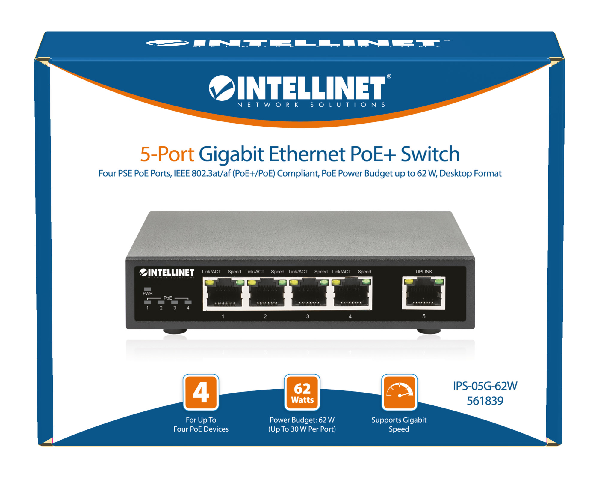 Intellinet 5-Port Gigabit Ethernet PoE+ Switch, Four PSE PoE Ports, IEEE 802.3at/af (PoE+/PoE) Compliant, PoE Power Budget up to – image 9