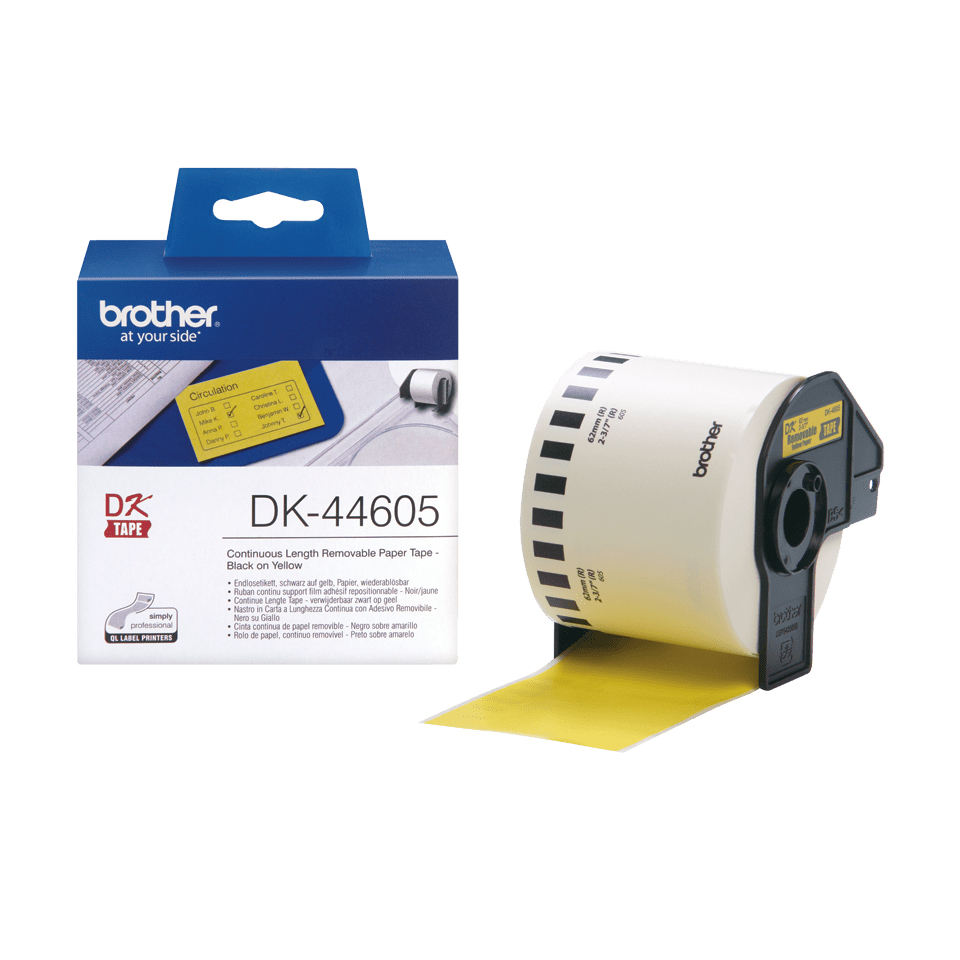 Brother DK-44605 Continuous Removable Yellow Paper Tape (62mm) Gul