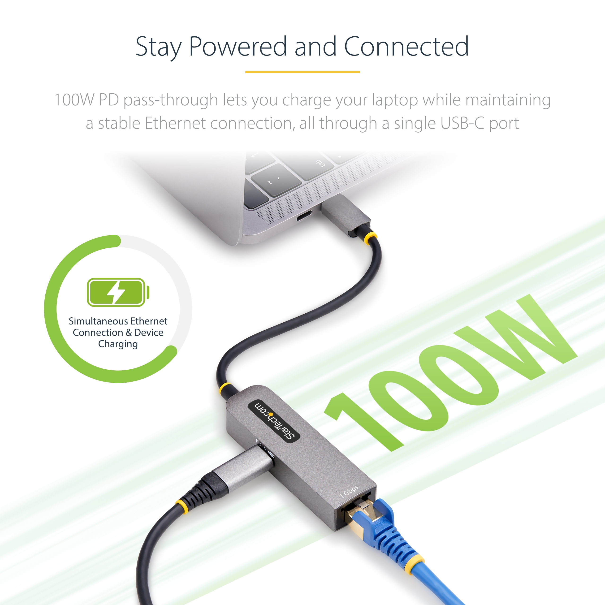 صورة محول StarTech.com 1GPD3-USB-C-ETHERNET USB-C إلى جيجابت إيثرنت مع تمرير طاقة 100 واط