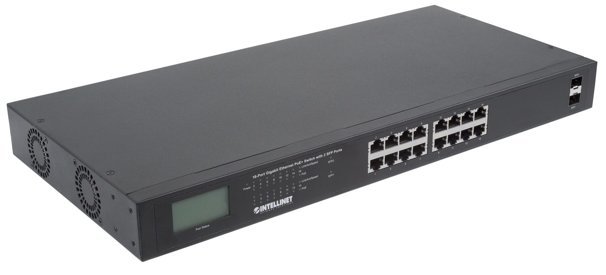 Intellinet 16-Port Gigabit Ethernet PoE+ Switch with 2 SFP Ports, LCD Display, IEEE 802.3at/af Power over Ethernet (PoE+/PoE) Compliant – image 4