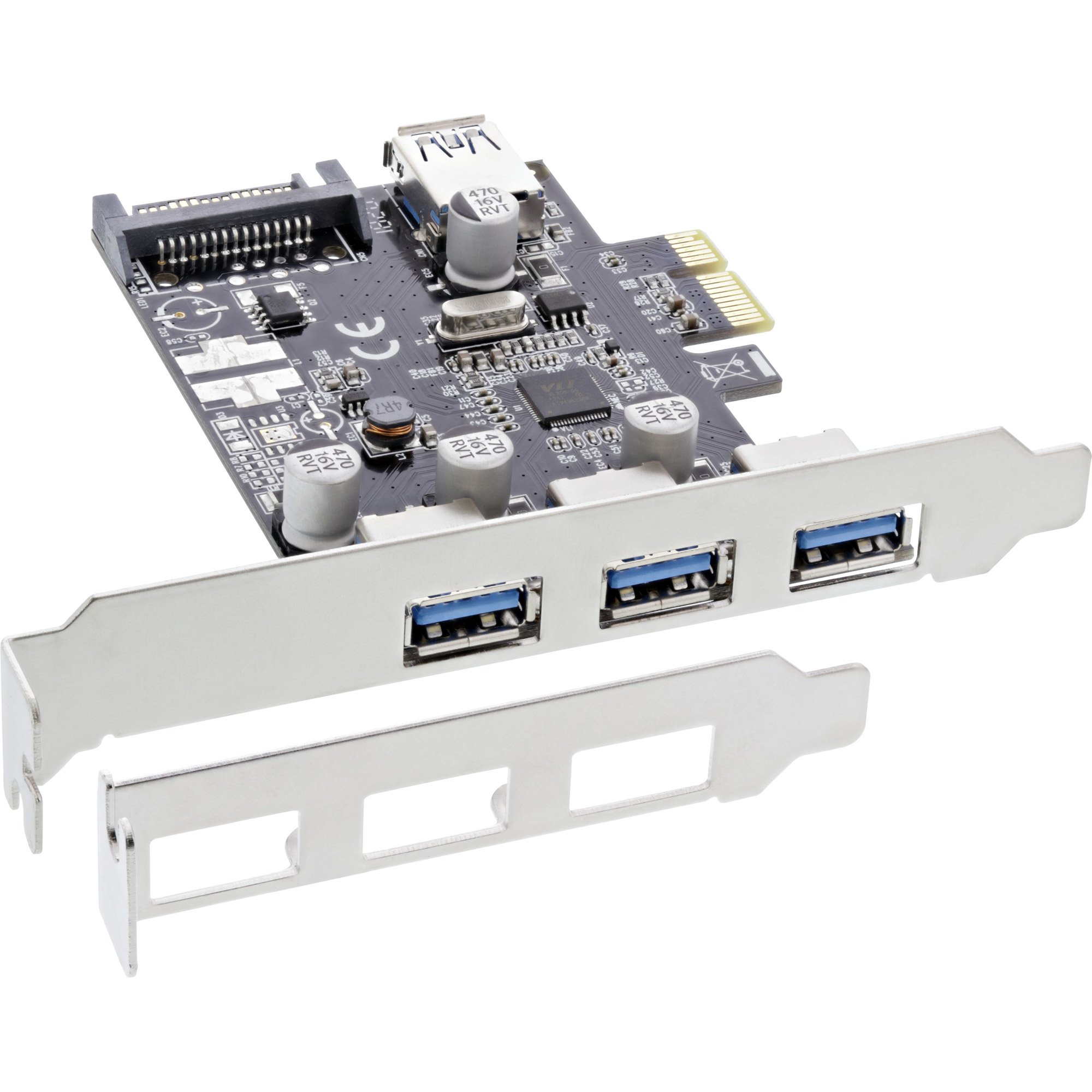 InLine 3+1ports USB 3.0 host controller, PCIe, with SATA power and LP bracket – image 3