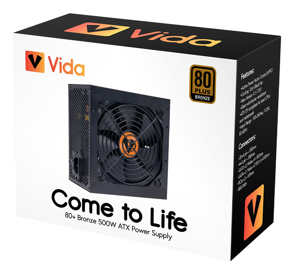 VIDA ATX-500W power supply unit 24-pin ATX Black – image 4