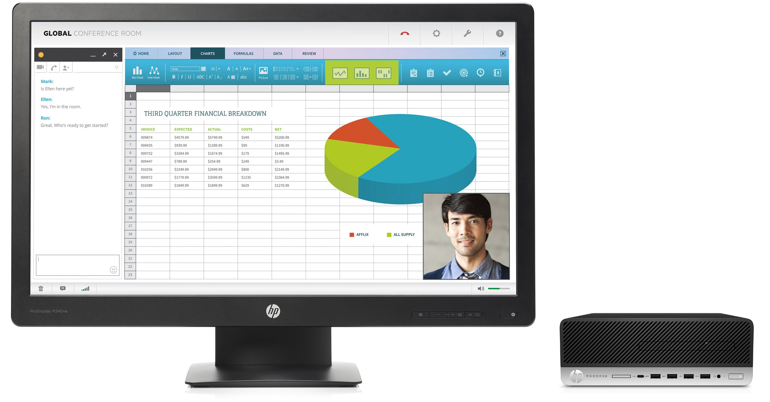 HP ProDesk 600 G3 + ProDisplay P240va Intel® Core™ i7 i7-7700 8 GB DDR4-SDRAM 256 GB SSD Windows 10 Pro SFF PC Black, Silver image 1