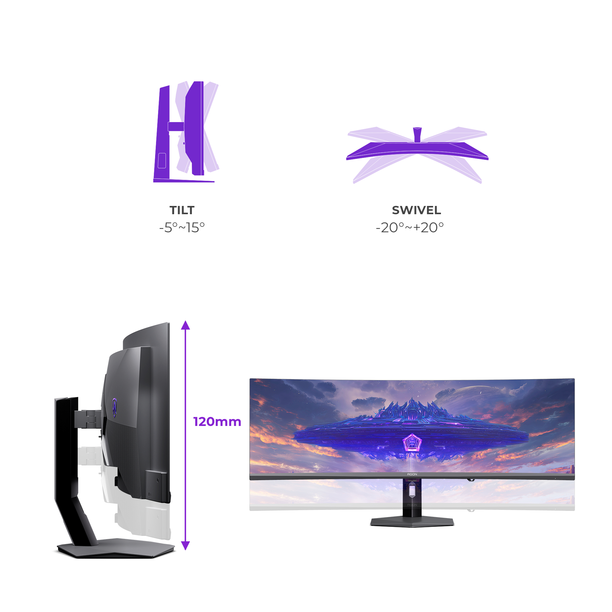 AOC 48.9′ AGON PRO AGP497UCZD computer monitor 124.2 cm (48.9″) 5120 x 1440 pixels Grey image 4