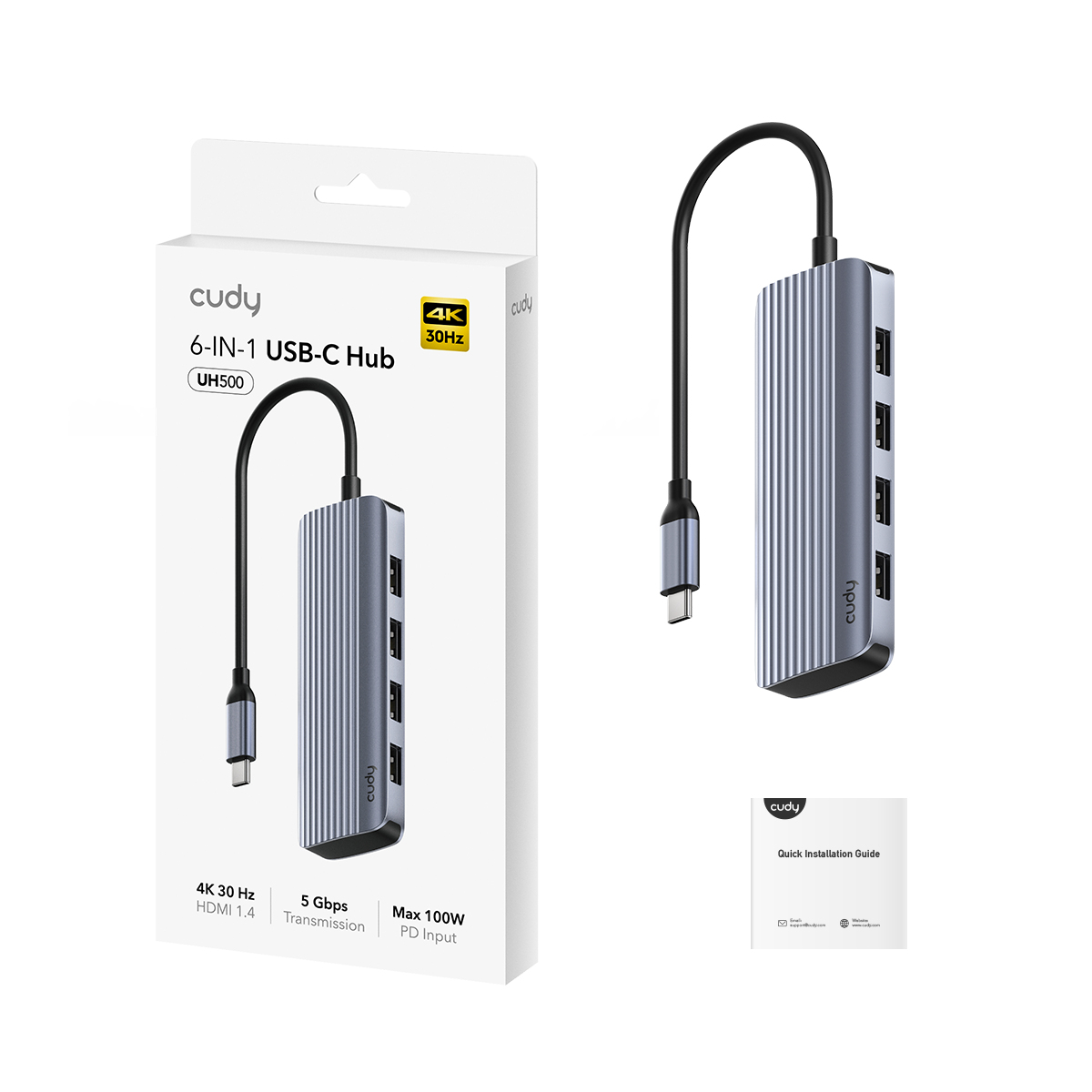 Cudy UH500 laptop dock/port replicator USB 3.2 Gen 1 (3.1 Gen 1) Type-C Grey, Silver – image 4