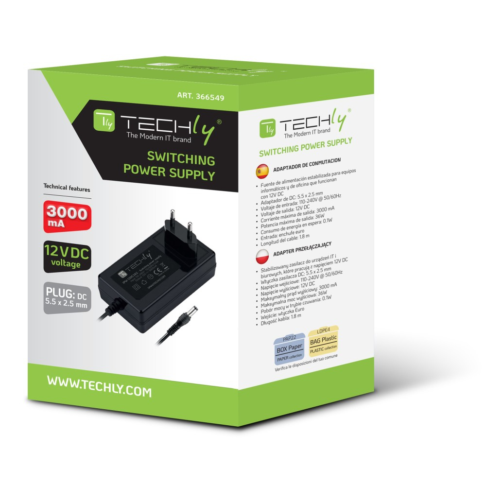 Techly IPW-12DC3A2 power adapter/inverter Indoor – image 2