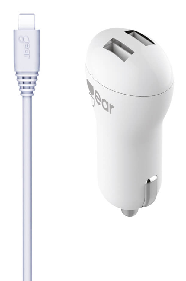 Gear Charger 12V 2xUSB 2,4A White MicroUSB Cable 1m