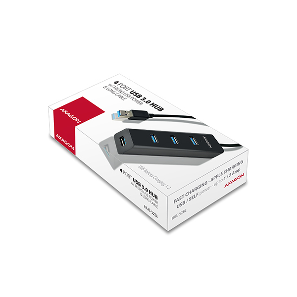 Axagon HUE-S2BL 4x USB 3.0 CHARGING hub w. 1.2m cable, power micro USB – image 5