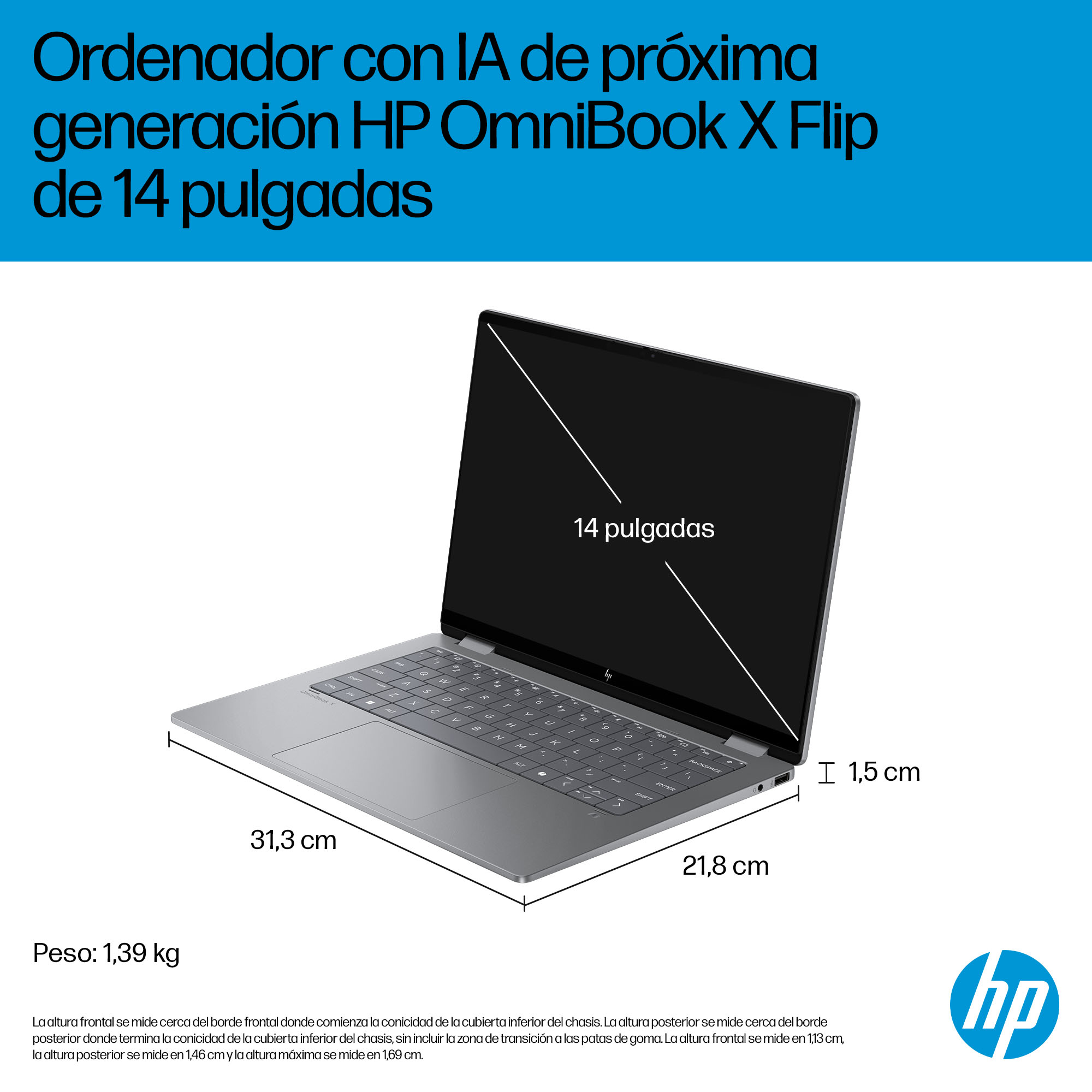 Convertible 2 en 1 - HP OmniBook X 14-fk0002ns Copilot+ PC, 50 TOPS, 14 ", 3K, AMD Ryzen™ AI 7 350, 32GB RAM, 1TB SSD, Radeon™ 860M, W11 H, Plata - imagen 9