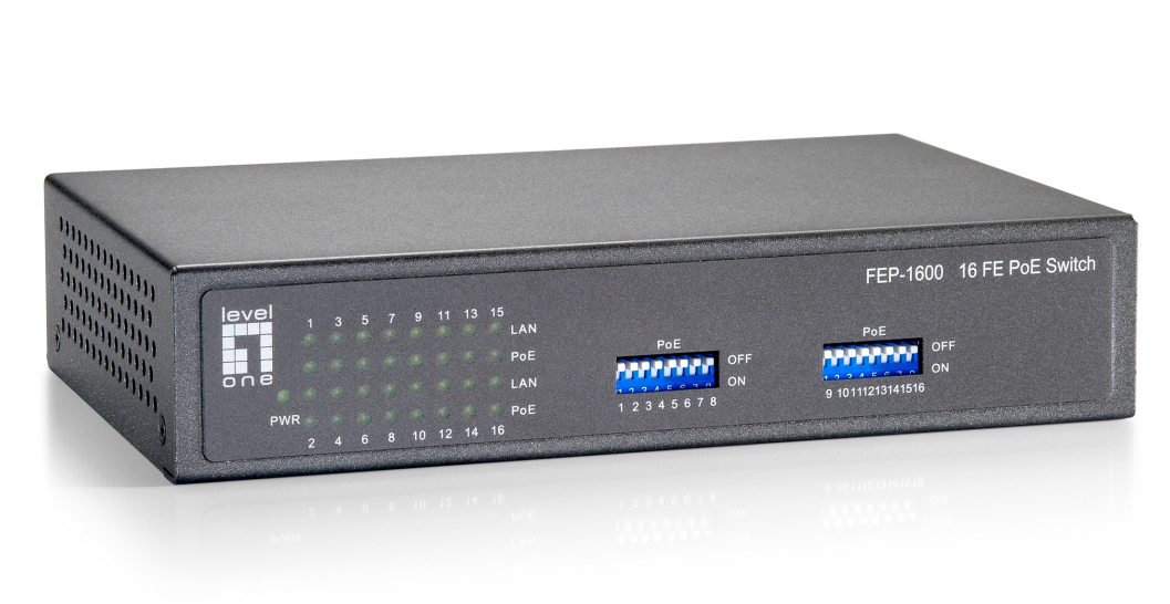 LevelOne 16-Port Fast Ethernet PoE Switch – image 1