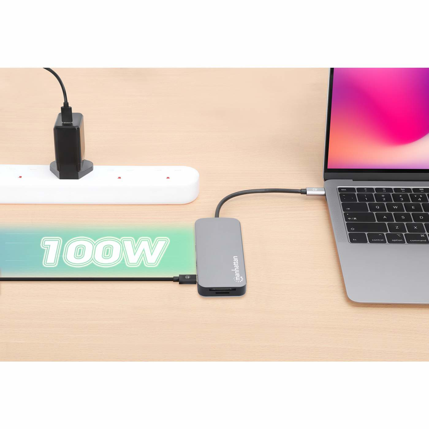 Manhattan USB-C Dock/Hub with Card Reader, Ports (x6): Ethernet, HDMI, USB-A (x3) and USB-C, With Power Delivery (100W) to USB-C Port (Note additional USB-C wal – image 9