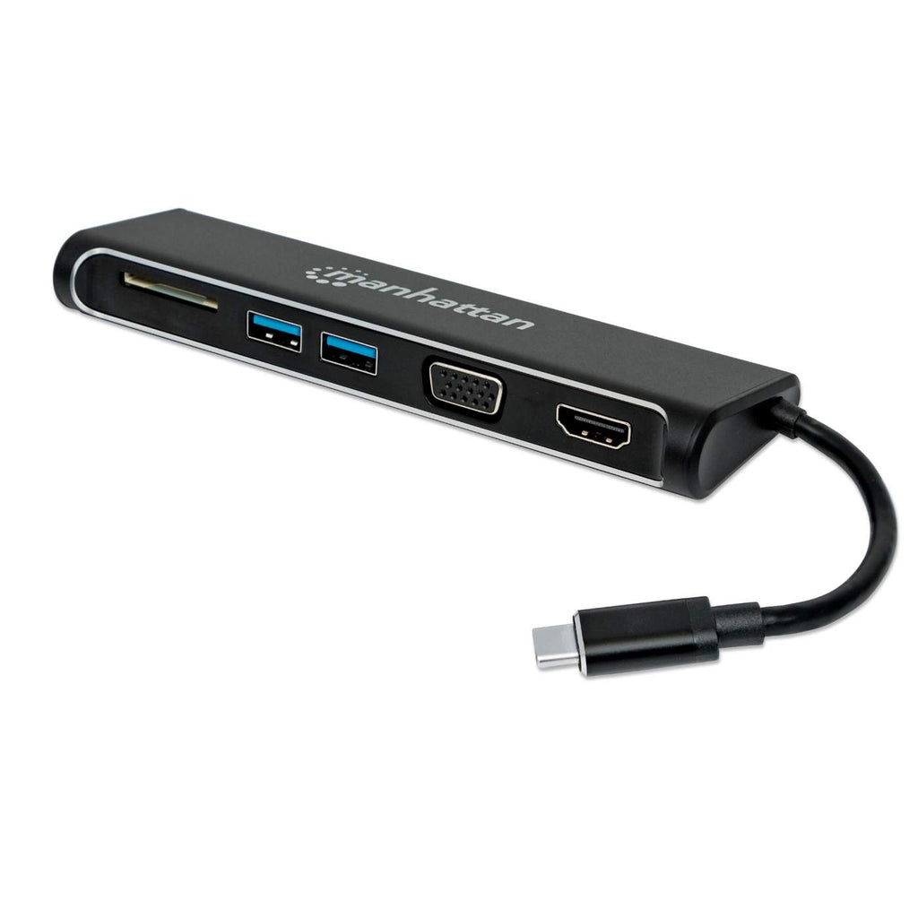 Manhattan USB-C 4-Port Hub/Dock/Converter, USB-C to HDMI or VGA and 2x USB-A Ports and SD Card Reader, 5 Gbps (USB 3.2 Gen1 aka USB 3.0); HDMI Ultra-High-Defini – image 1