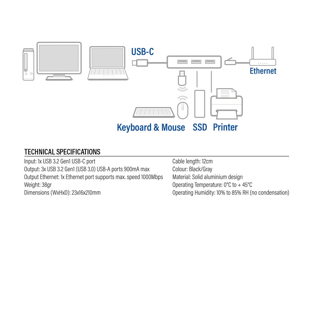 ACT USB-C hub 3.0, 3x USB-A, Gigabit ethernet – image 6