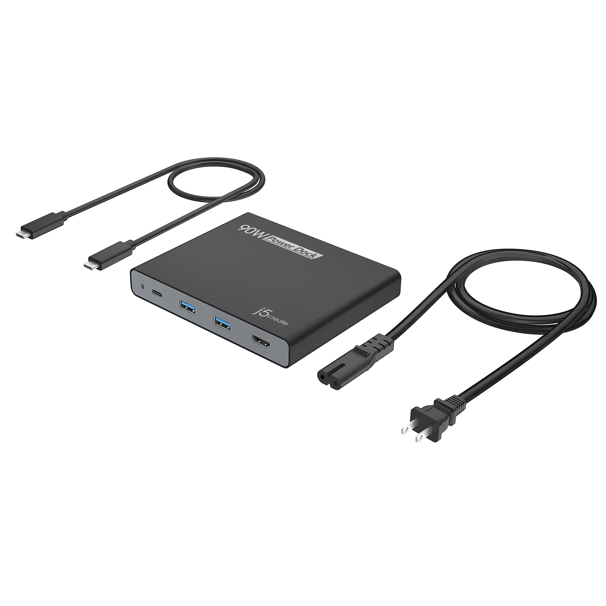 j5create JCDP392 90W Built-in USB-C™ Travel Dock - UK, includes 1x HDMI port and 3x USB ports, Black – image 3
