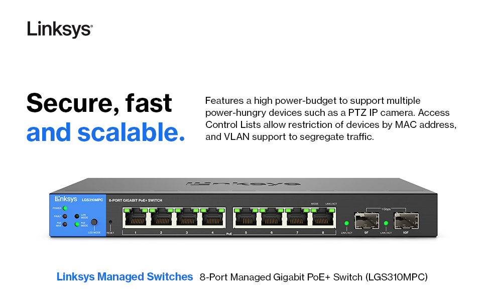 Linksys 8 Port Gigabit Network PoE+ Switch – image 5