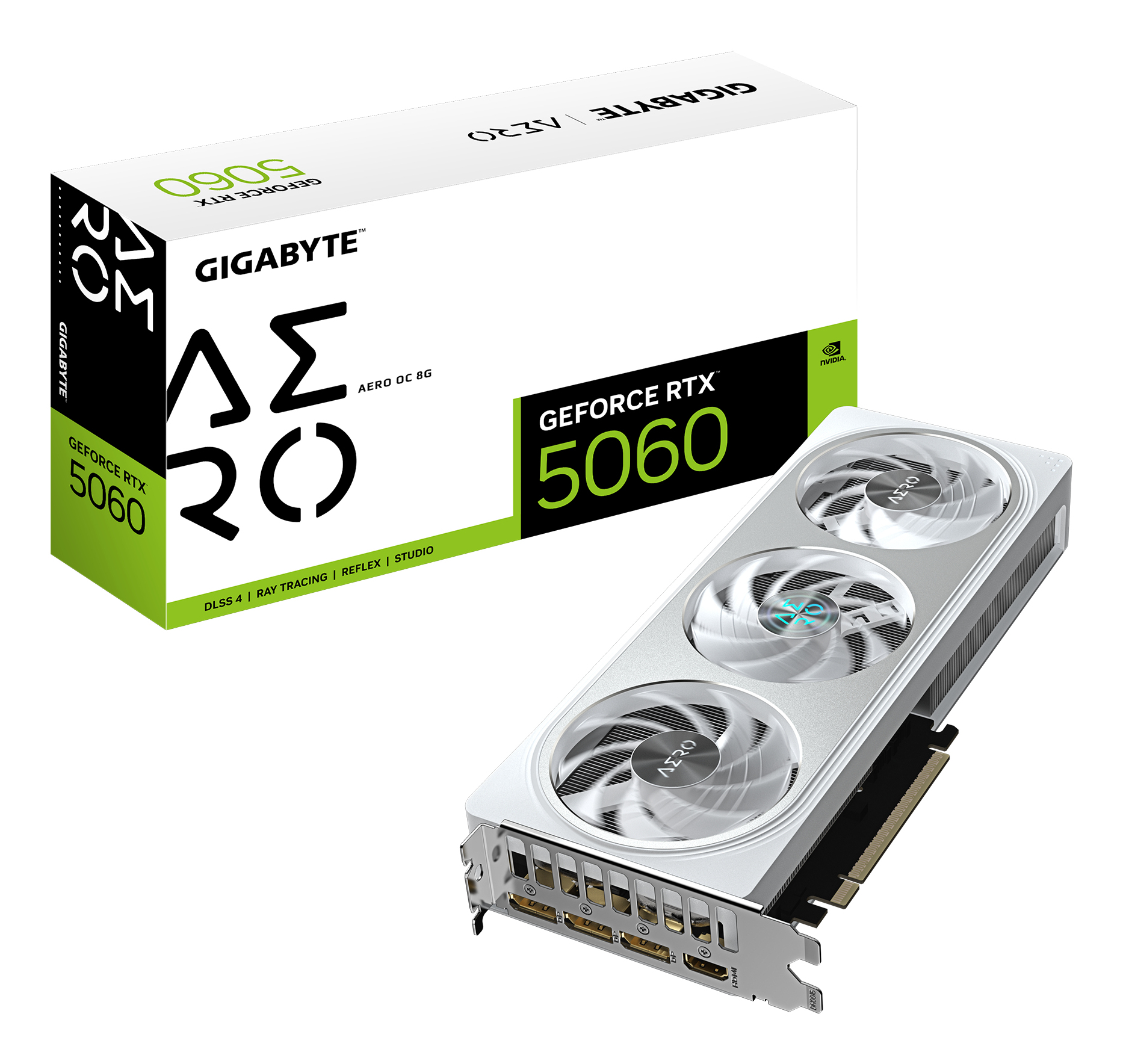 GIGABYTE GeForce RTX 5060 AERO OC 8G Scheda Grafica - 8GB GDDR7, 128bit, PCI-E 5.0, 2595 MHz Frequenza core, 3 x DisplayPort, 1
