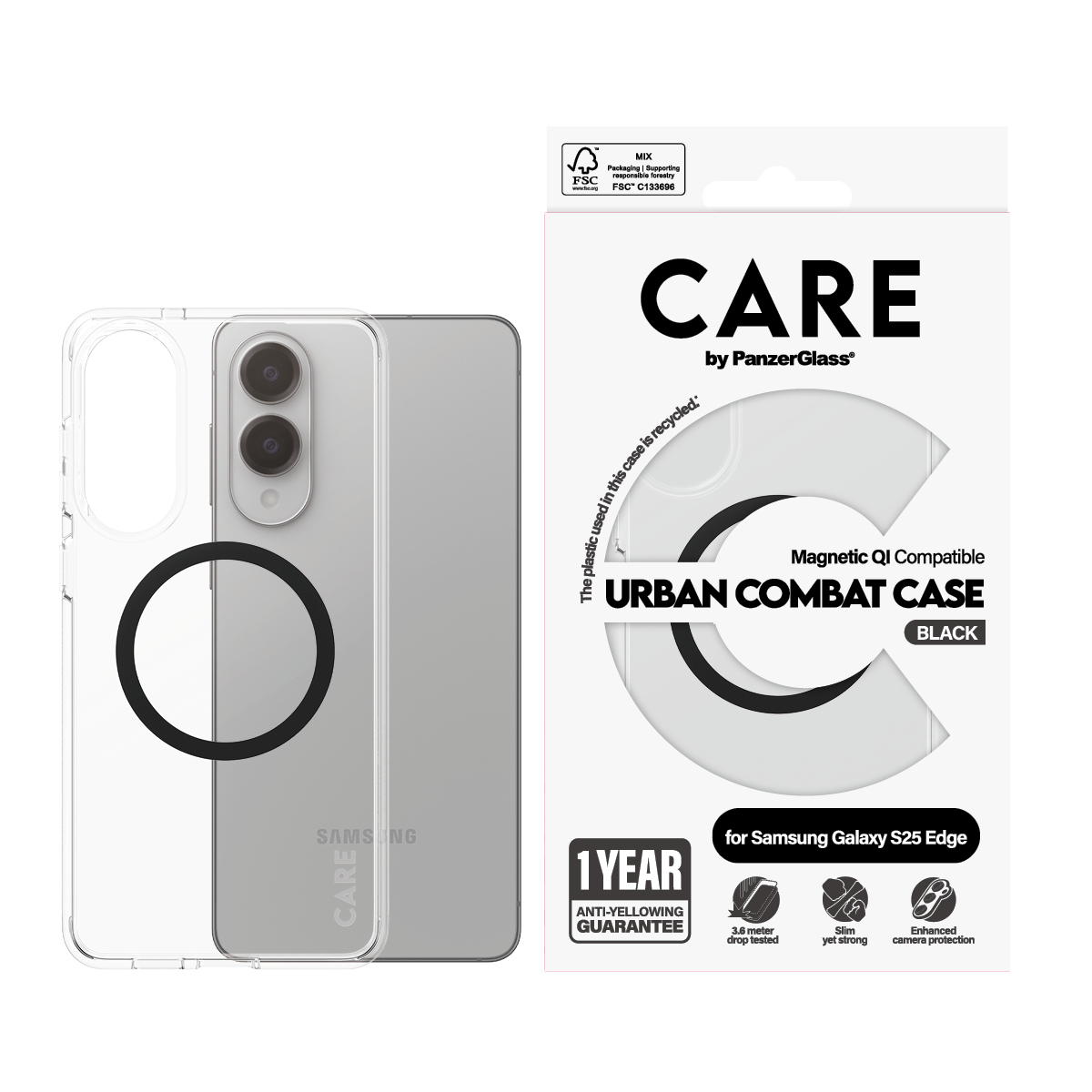 PanzerGlass CARE™ by PanzerGlass® Urban Combat Case Transparent w. Black Qi Compatible Samsung S25 Edge – image 2