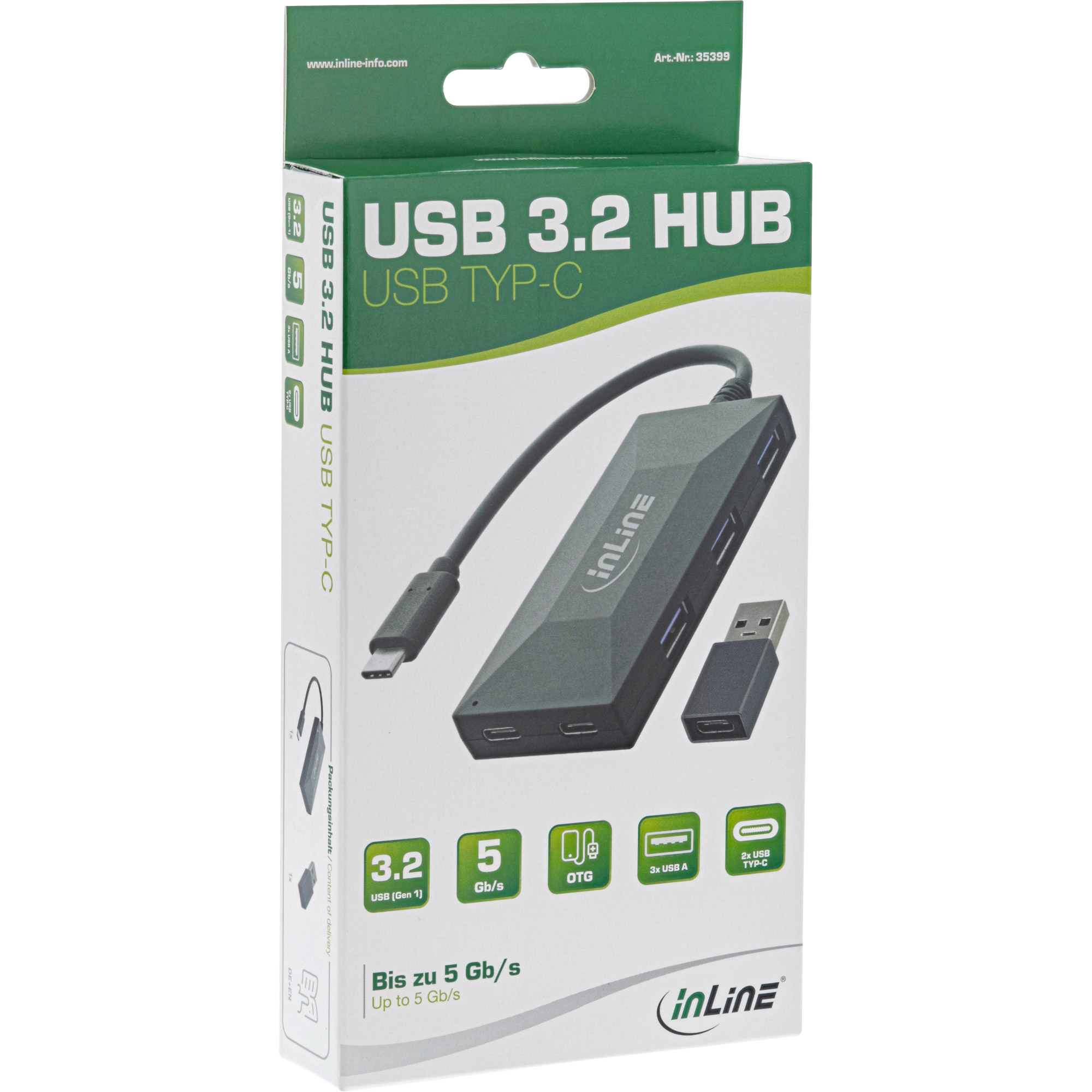 InLine USB 3.2 Gen.1 Hub, USB-C to 2 Port USB-C and 3 Port USB-A, w/o PSU – image 7