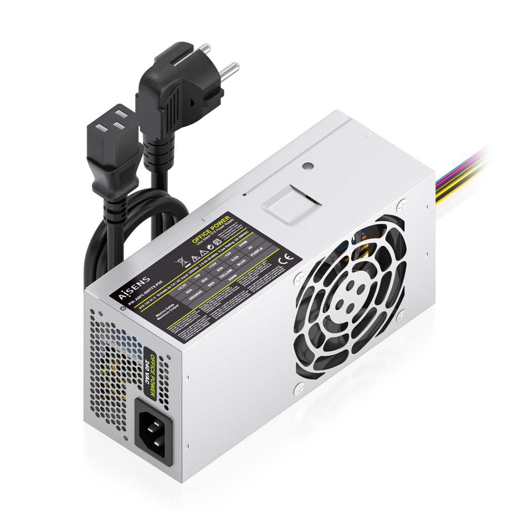 AISENS - FUENTE ALIMENTACION TFX 500W CON CABLE DE ALIMENTACION OEM, PLATA