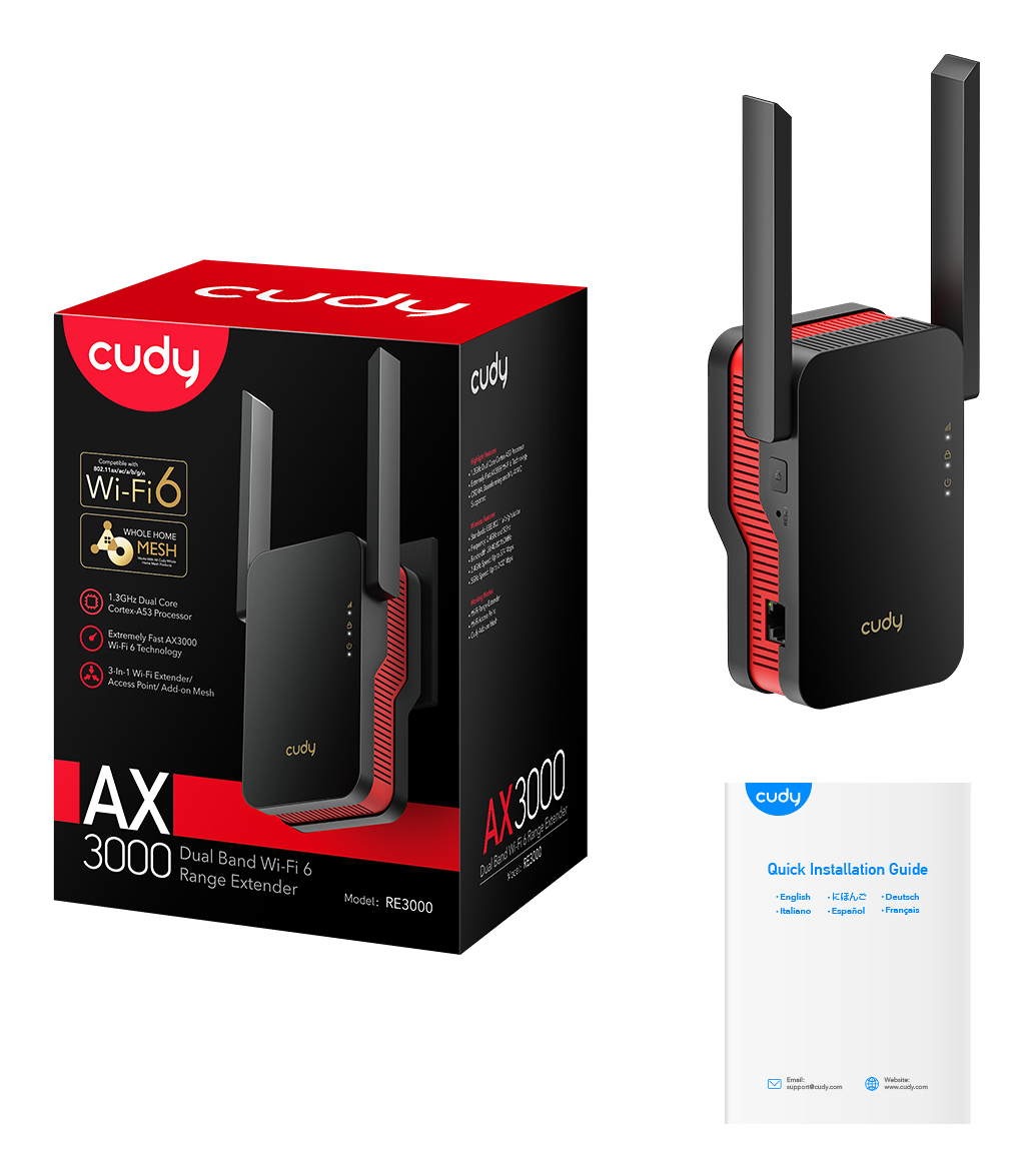Cudy RE3000 network extender Network repeater Black, Red 10, 100, 1000 Mbit/s – image 6