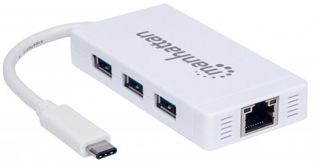 Manhattan USB-C Dock/Hub, Ports (x4): Ethernet and USB-A (3), 10/100/1000 Mbps network, 5 Gbps (USB 3.2 Gen1 aka USB 3.0), External Power Supply Not Needed, Cab – image 2