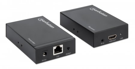 Manhattan 4K HDMI over Ethernet Extender with Integrated Cables, 4K@30Hz, Distances up to 50m with 2x Cat5e or Cat6 Ethernet Cables (not included), Black, Three – image 2