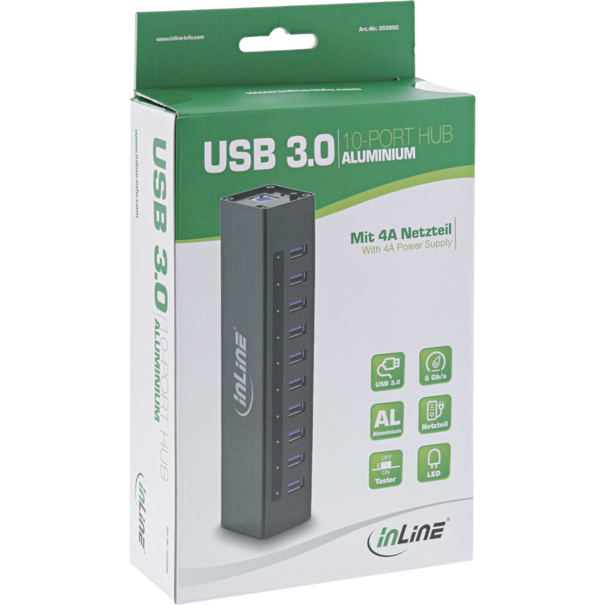 InLine USB 3.0 10 Port Hub Aluminium Case with 4A Power Supply, black – image 4