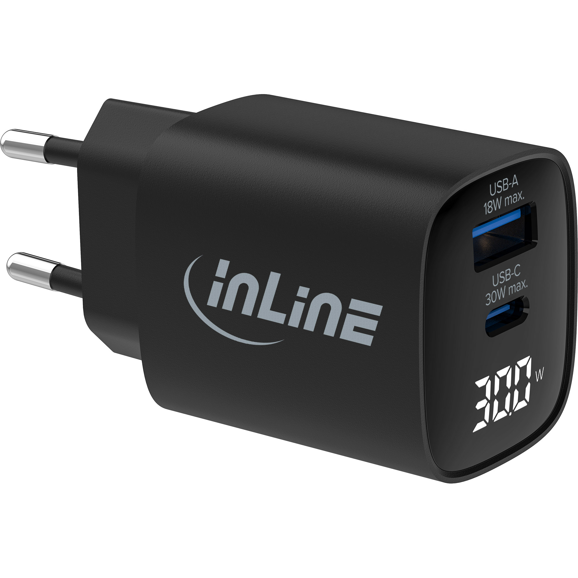 InLine USB PD power supply, GaN charger, 2-port, USB-C + USB-A