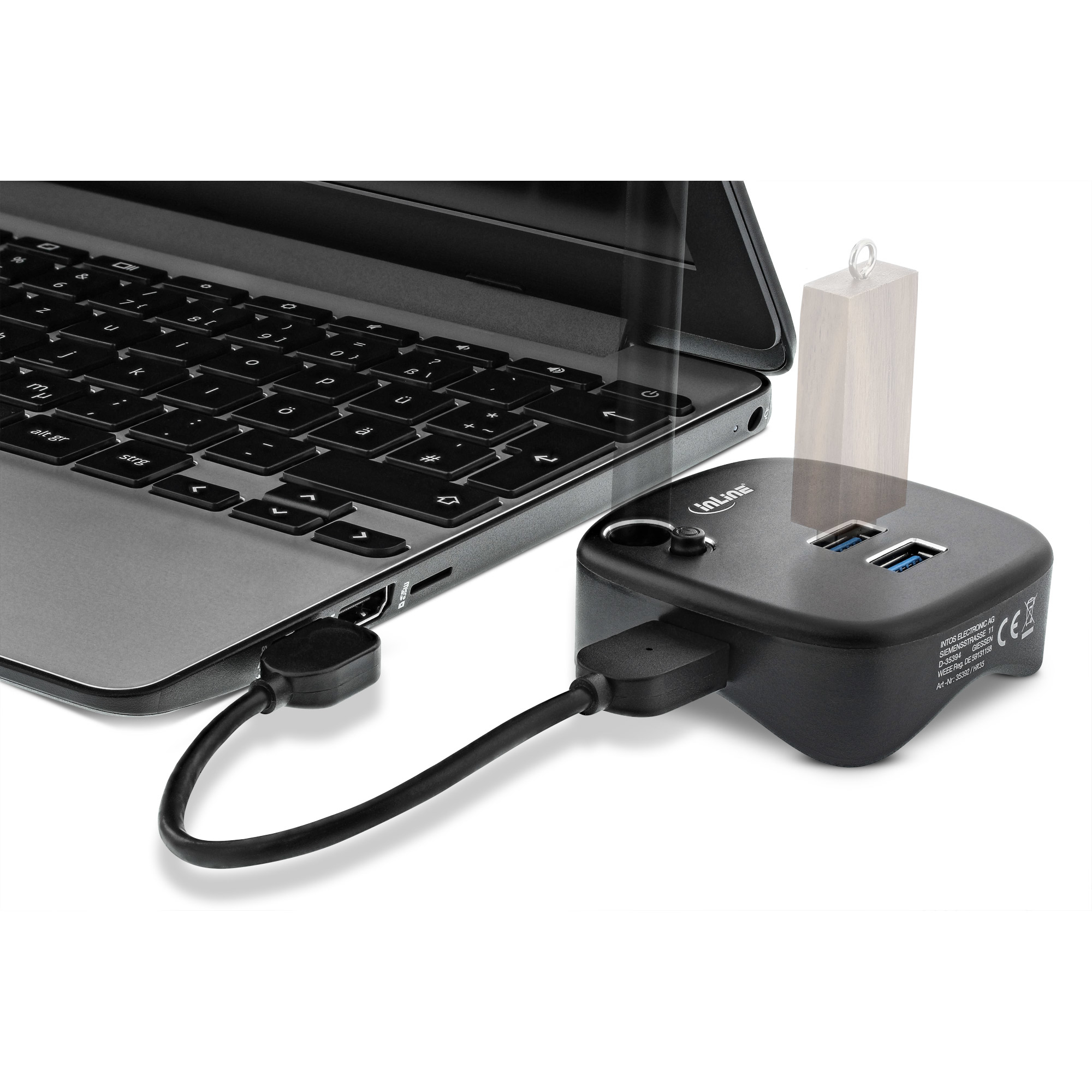 InLine USB 3.0 Multiadapter, 2xUSB-A, RJ45, SD/MicroSD Cardreader, black – image 4