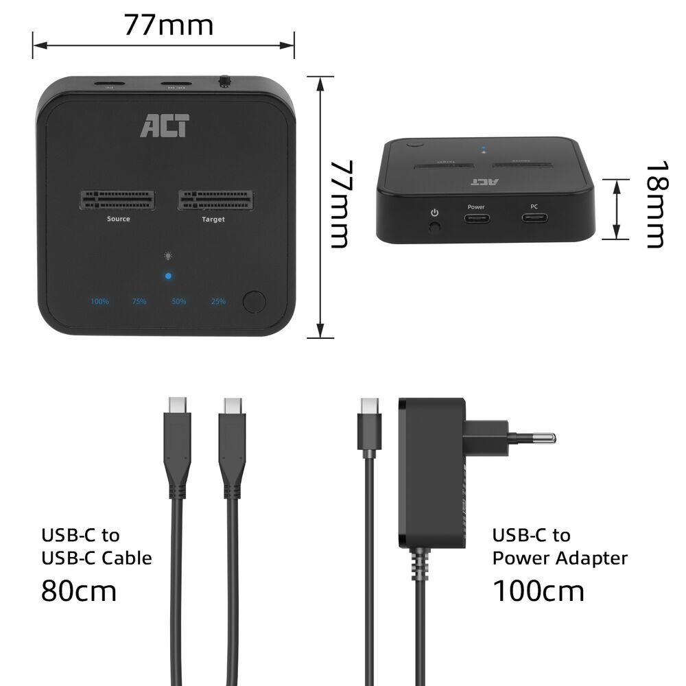 ACT M.2 NVMe/PCIe dual SSD docking clone station, USB-C 3.2 Gen2 – image 8