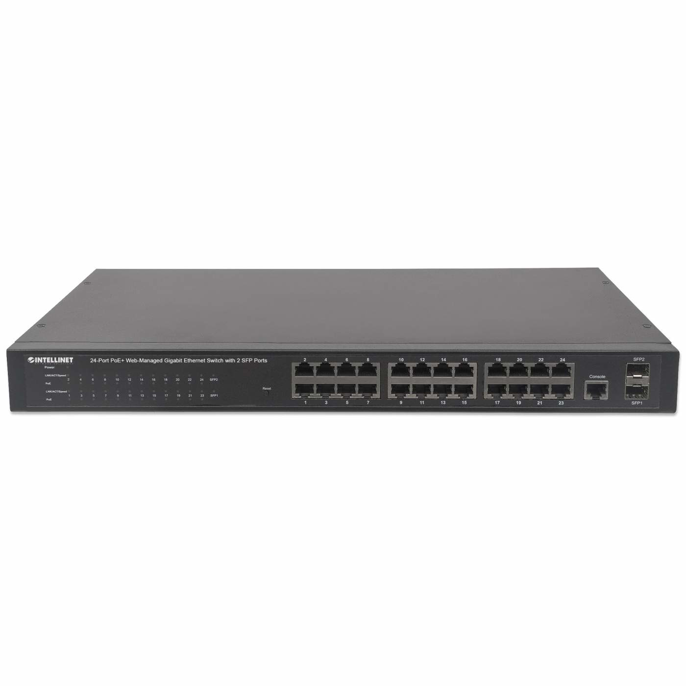 Intellinet 24-Port Gigabit Ethernet PoE+ Web-Managed Switch with 2 SFP Ports, 24 x PoE ports, IEEE 802.3at/af Power over Ethernet (PoE+/PoE), 2 x SFP, Endspan, – image 4