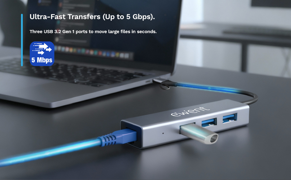 Ewent EW1159 interface hub USB 3.2 Gen 1 (3.1 Gen 1) Type-A + Type-C 5000 Mbit/s Grey – image 9